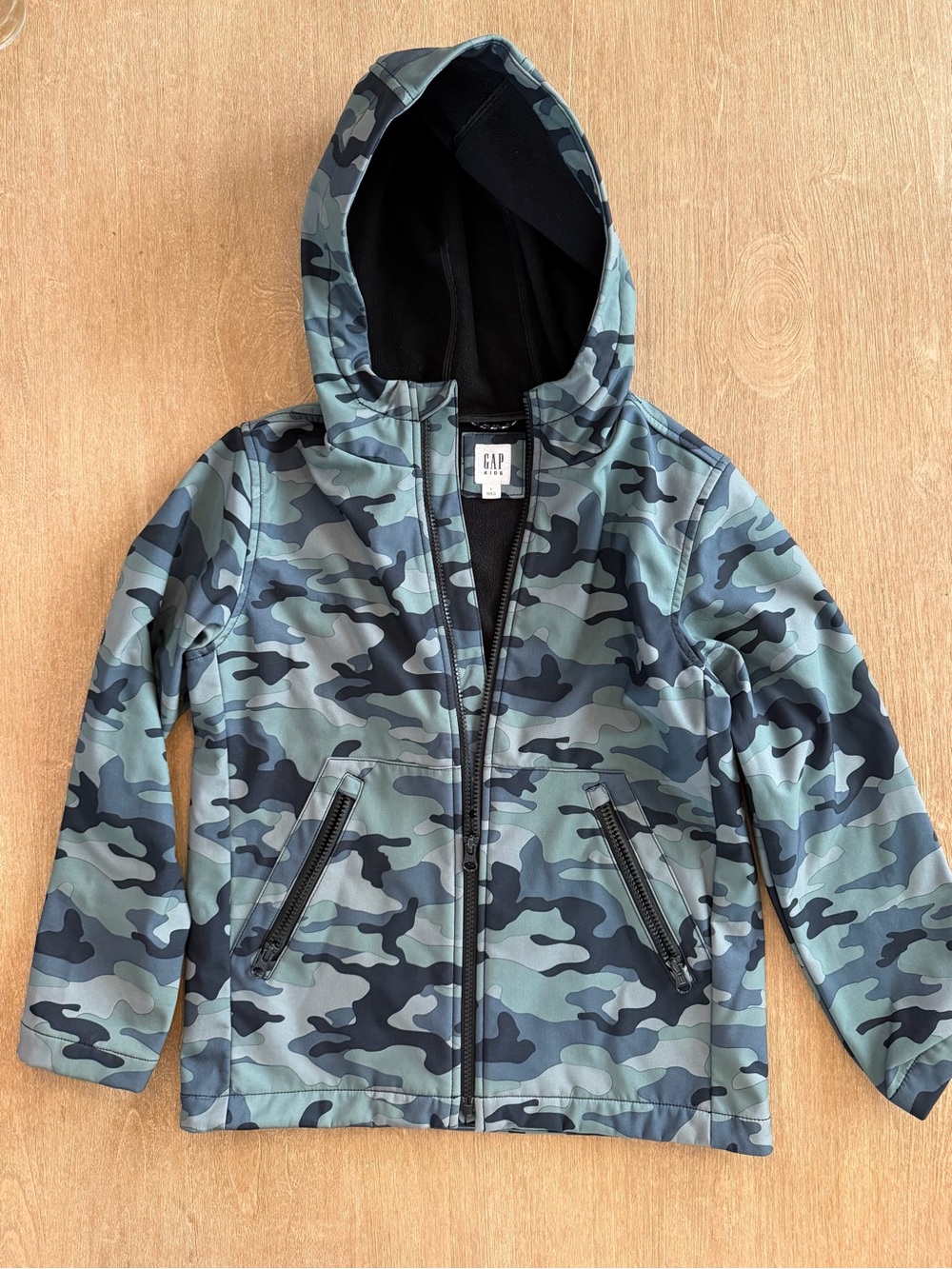 Gap Kids Camo Softshell Hooded Jacket | Fleece Lined | Full Zip